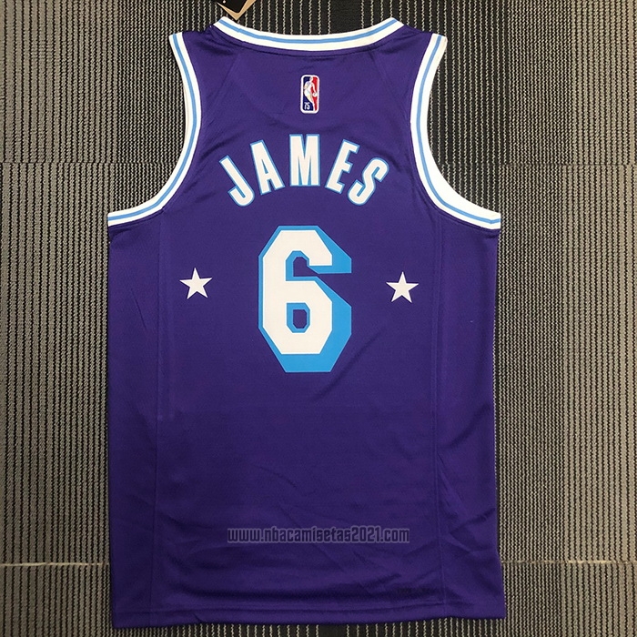 Camiseta Los Angeles Lakers LeBron James #6 Ciudad Edition 2021-22 Violeta